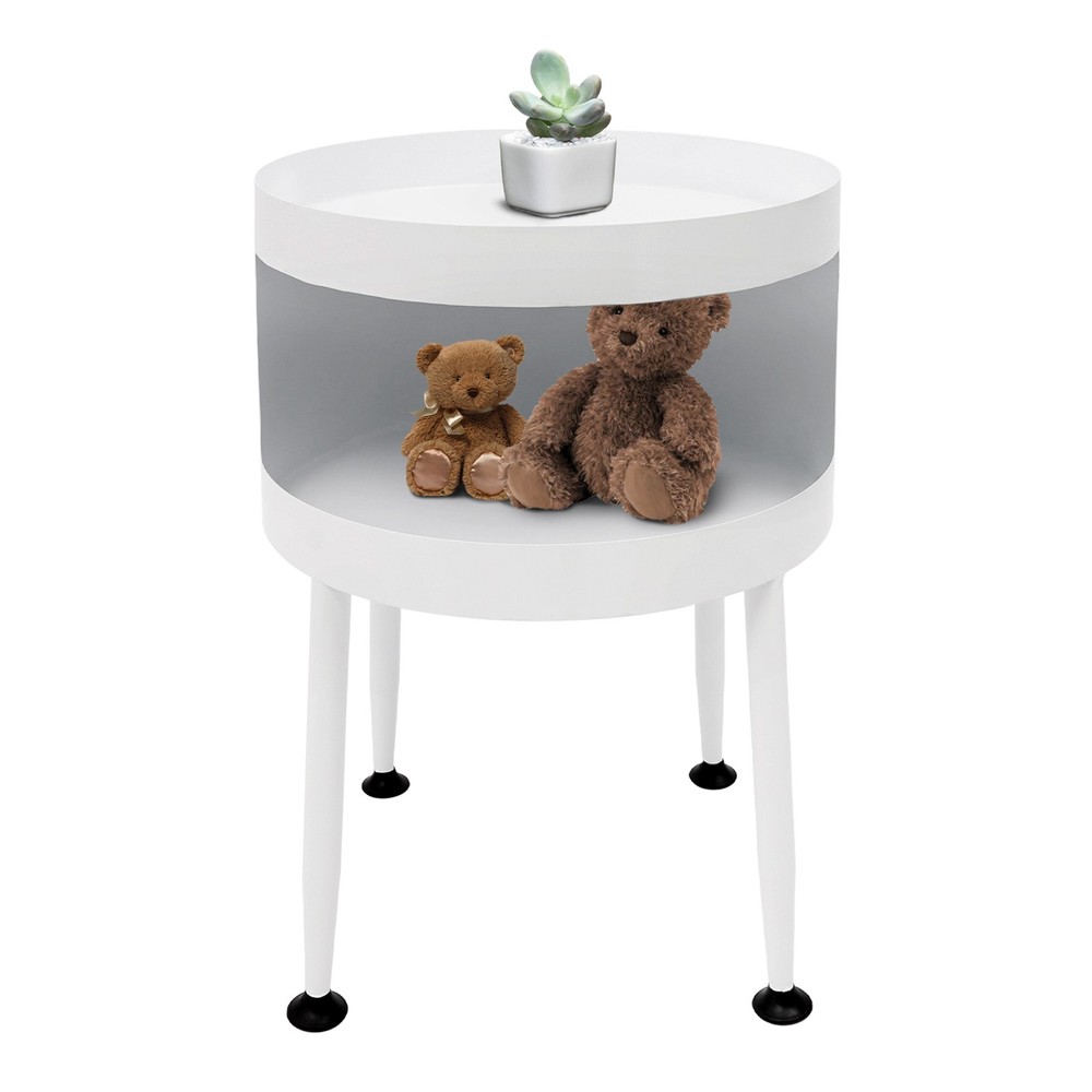 Round Table with Open Storage, Iron Bedside Table Modern Side Table 40x40x55cm