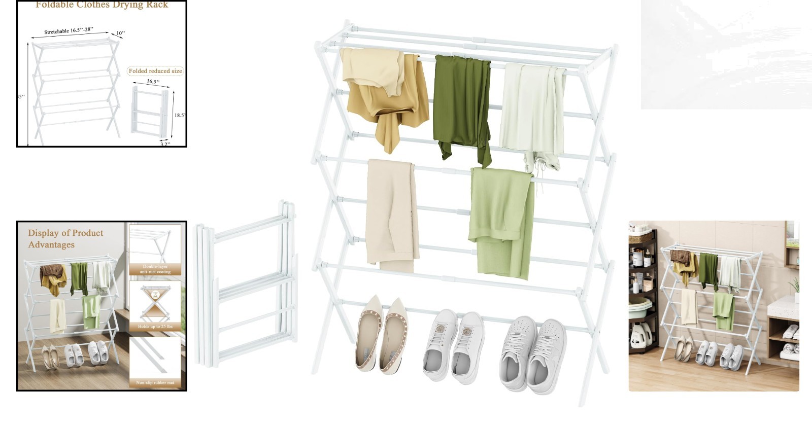 Deluxe Foldable 3-Tier Drying Rack - Portable & Anti-Rust Clothes Organizer