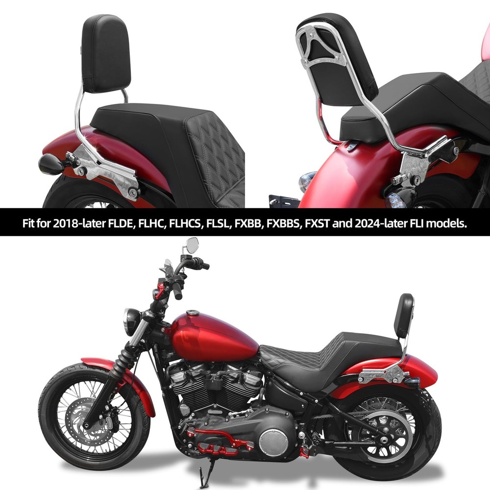 Quick-Release Sissy Bar w Backrest Pad for Softail 18-Later Chrome