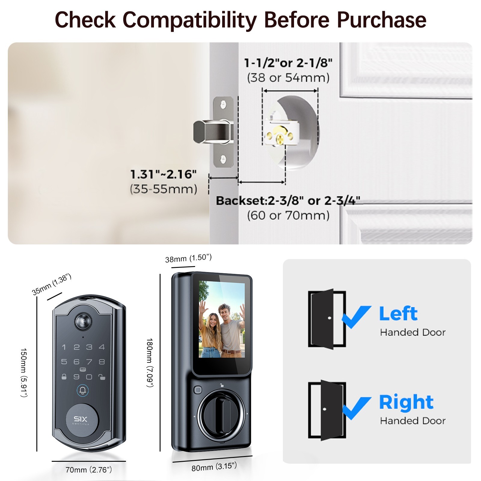 Video Smart Lock S398, 4-in-1 Camera Doorbell Fingerprint Keyless Door Lock