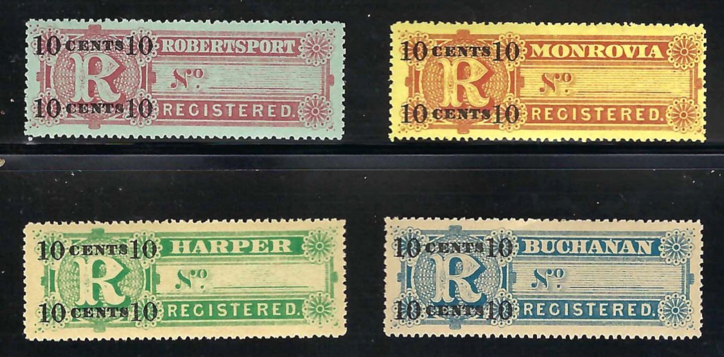 Liberia # F6-9 MNH Complete 1894 Registration Set CV HINGED is $22! PRISTINE GUM