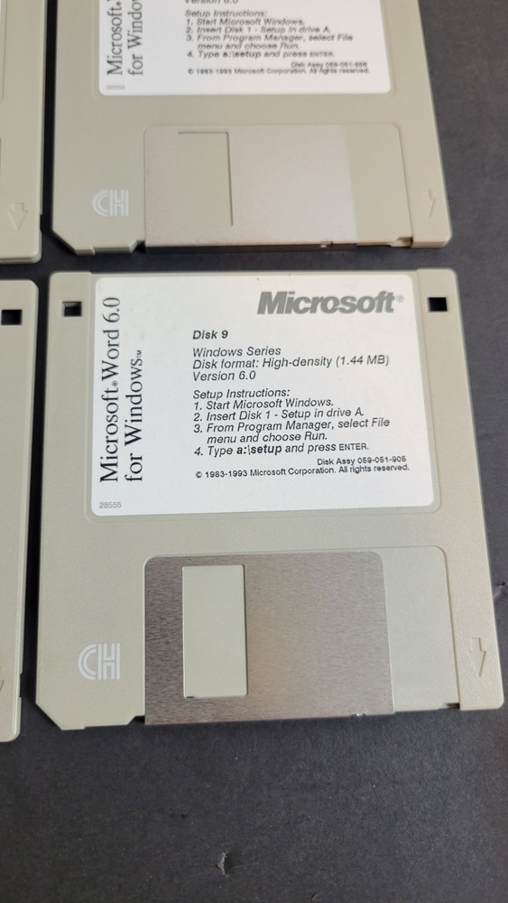 Microsoft Word 6.0 Full Windows Set 9-Disk Floppy Vintage