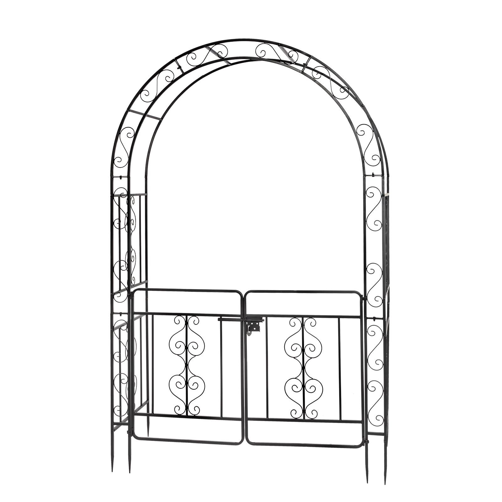 7FT Sturdy Metal Garden Arch Trellis with Gate for Outdoor Garden Lawn Backyard