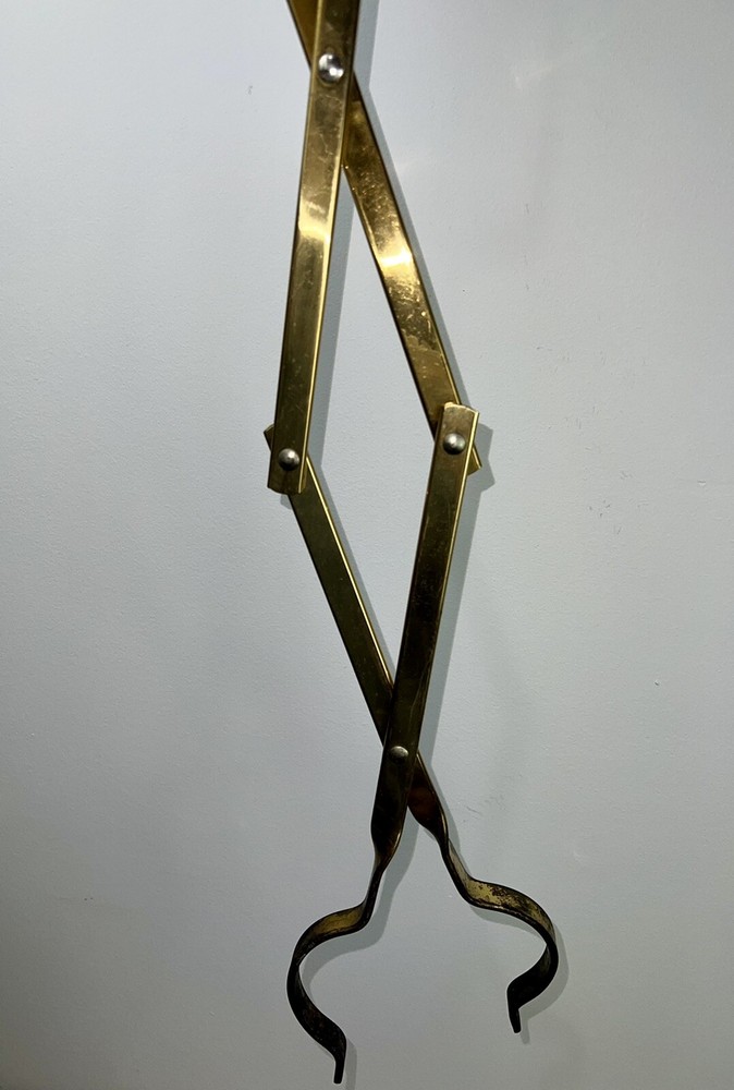 Vintage Solid Brass Black Leather Handles MCM Fireplace 5 Piece Tool Set
