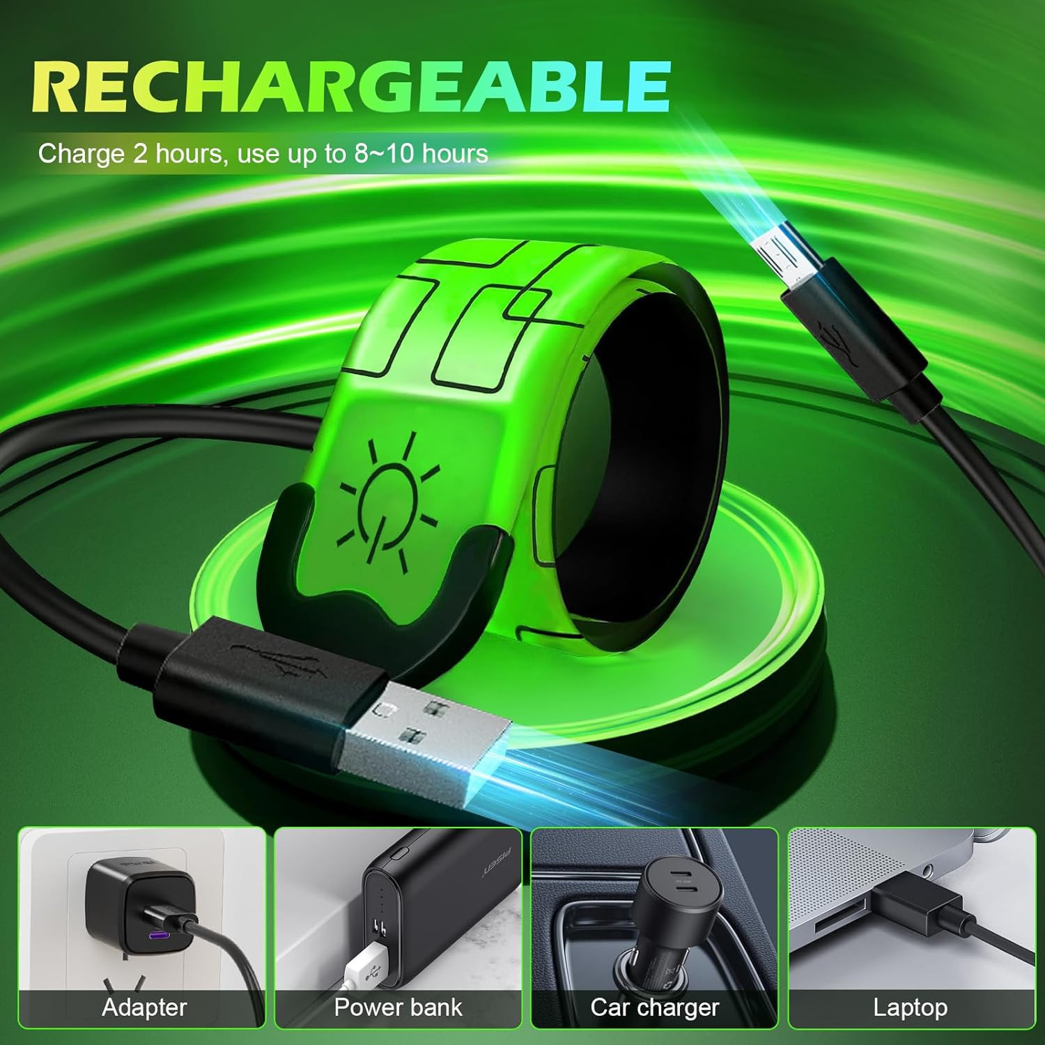 Rechargeable LED Armband, 2PCS High Visibility Running Gear for Night Safety, Ru