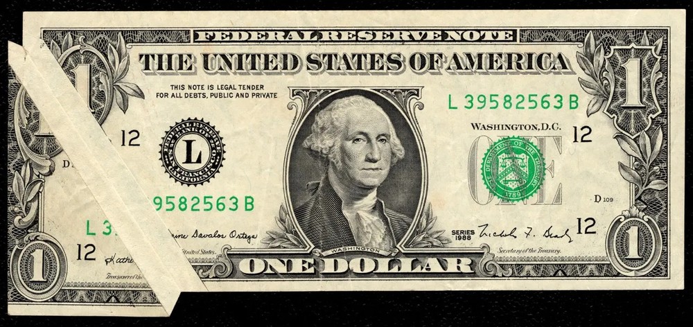 $1 1988 FRN = MAJOR GUTTER FOLD ERROR + PRINTED FOLD Multiple Error Butterfly XF