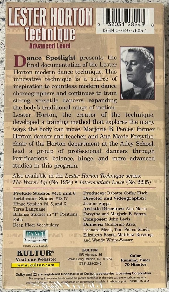 Lester Horton Technique Complete New VHS Set Warm-Up Intermediate Advanced Level