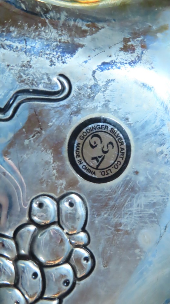 Vintage Godinger Silver Plated Grape Design Double Heart Serving Nut Fruit Dish