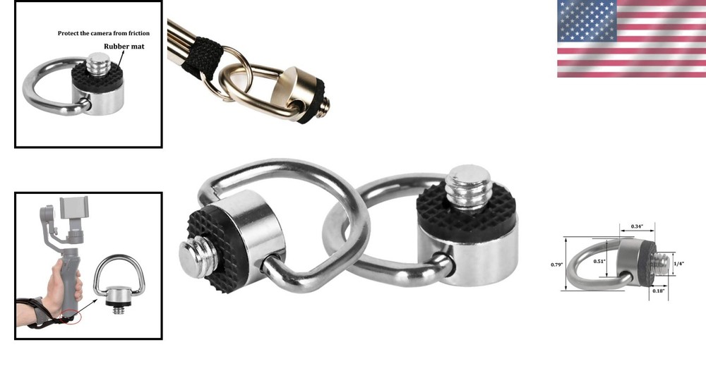 Sturdy 1/4"-20 Quick Release D Ring Screw for DSLRs and Action Cameras - 2 Pack