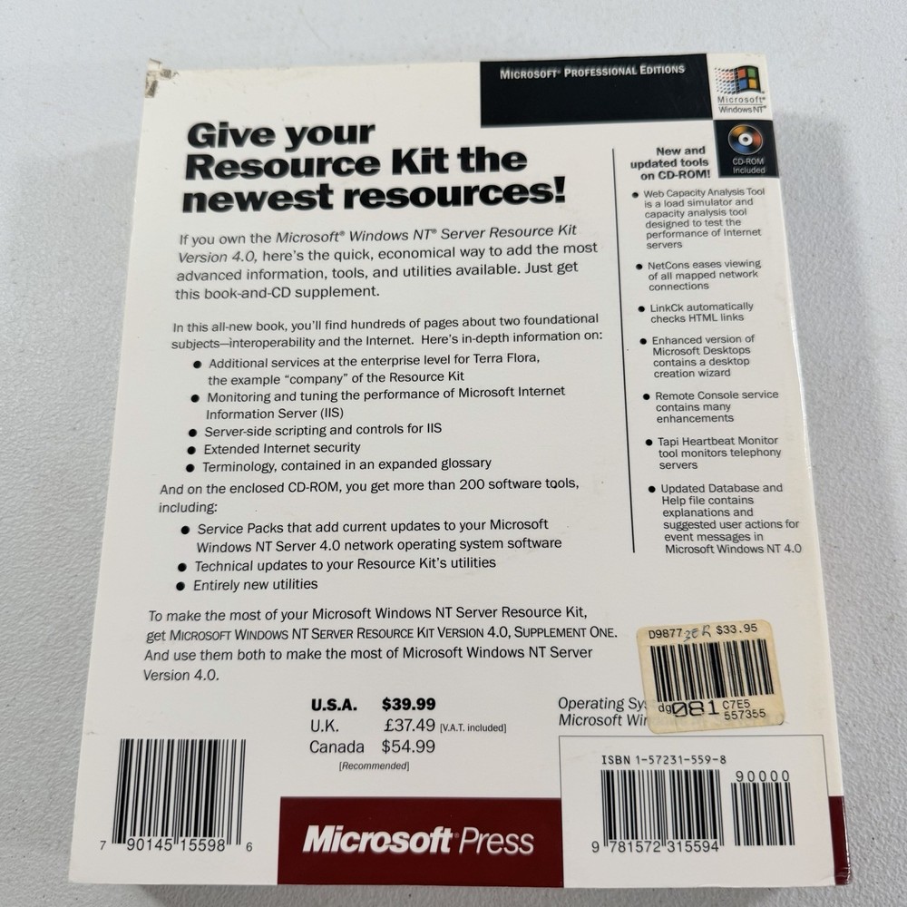 Microsoft Windows NT Server Resource Kit Version 4.0 Supplement 1 W/ CD