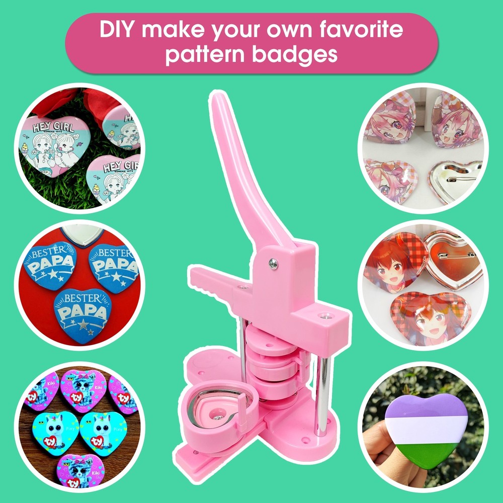 Heart-Shaped Pin Button Maker Press Machine Kit - No Assembly Required DIY Gift