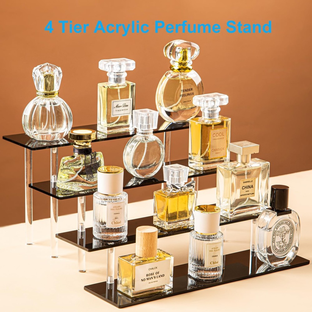 4 Tier Perfume Organizer Stand, Acrylic Risers Display Stands Display Risers