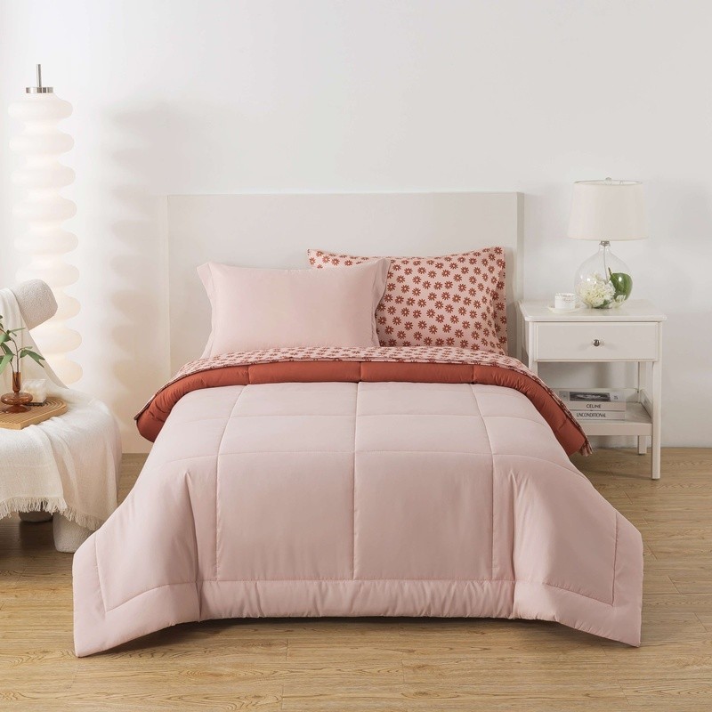 Reversible Black White Checker Bed in Bag Full Set Soft Polyester Comforter New