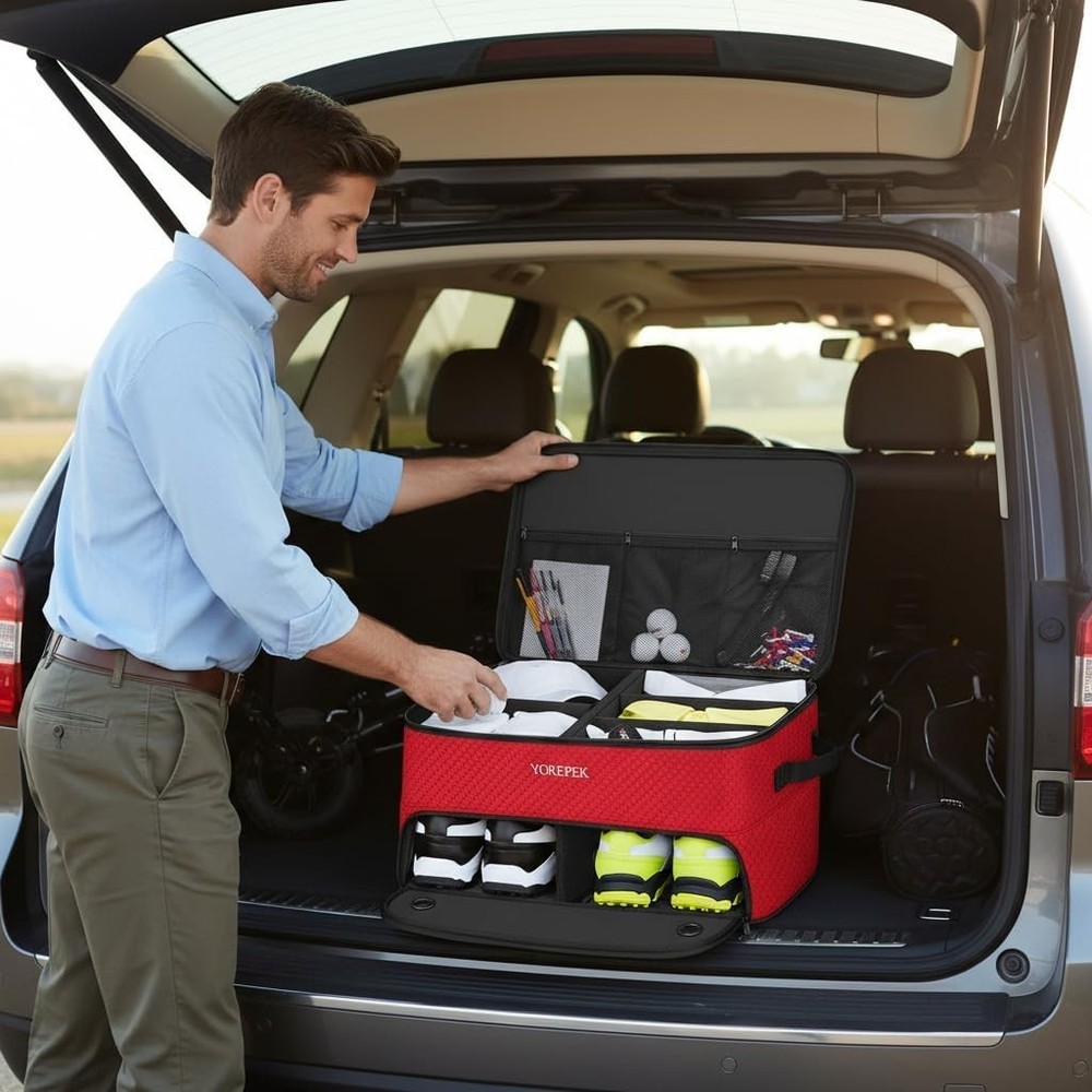 2-Layer Golf Trunk Organizer with Ventilated Shoe Compartment - Waterproof St...