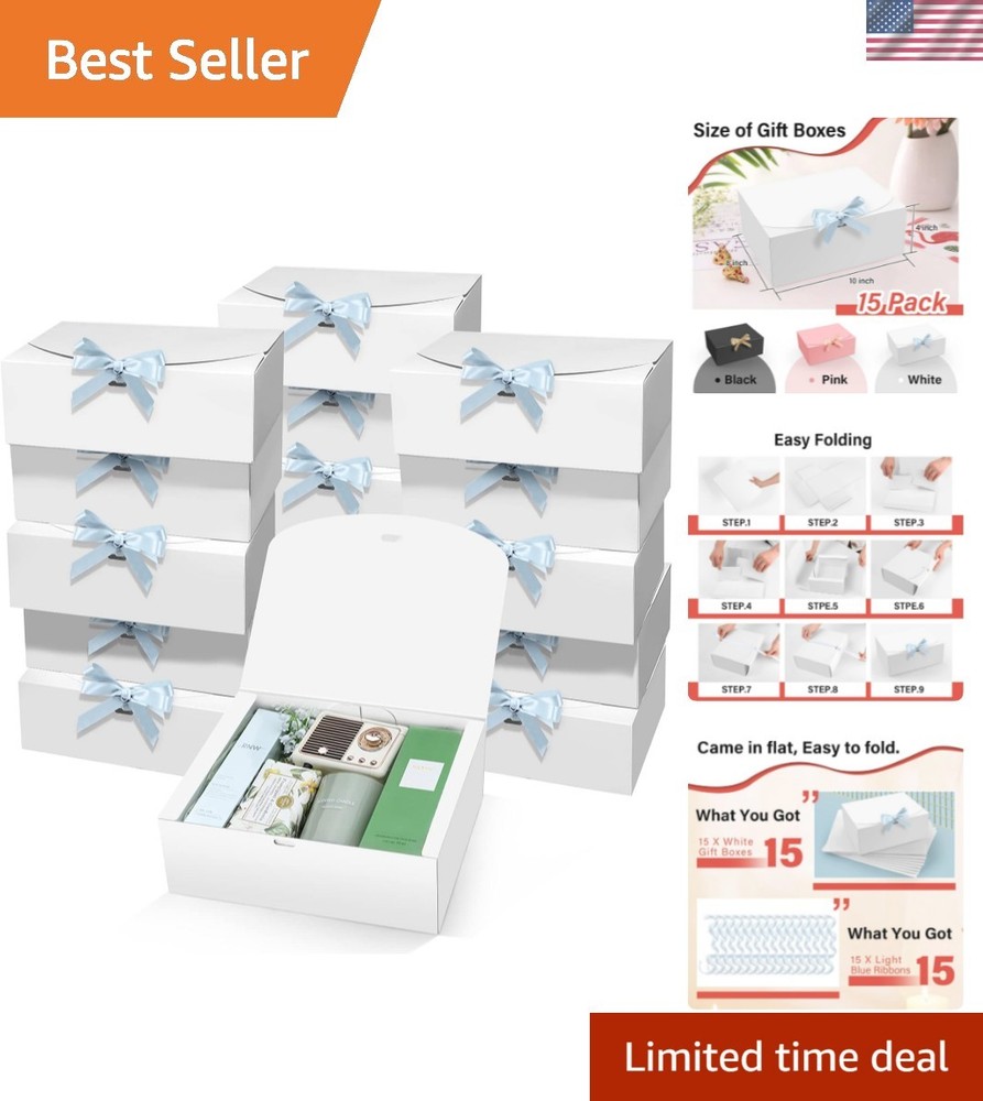 15-Pack Versatile White Gift Boxes with Lids - Easy Assembly & Large Capacity