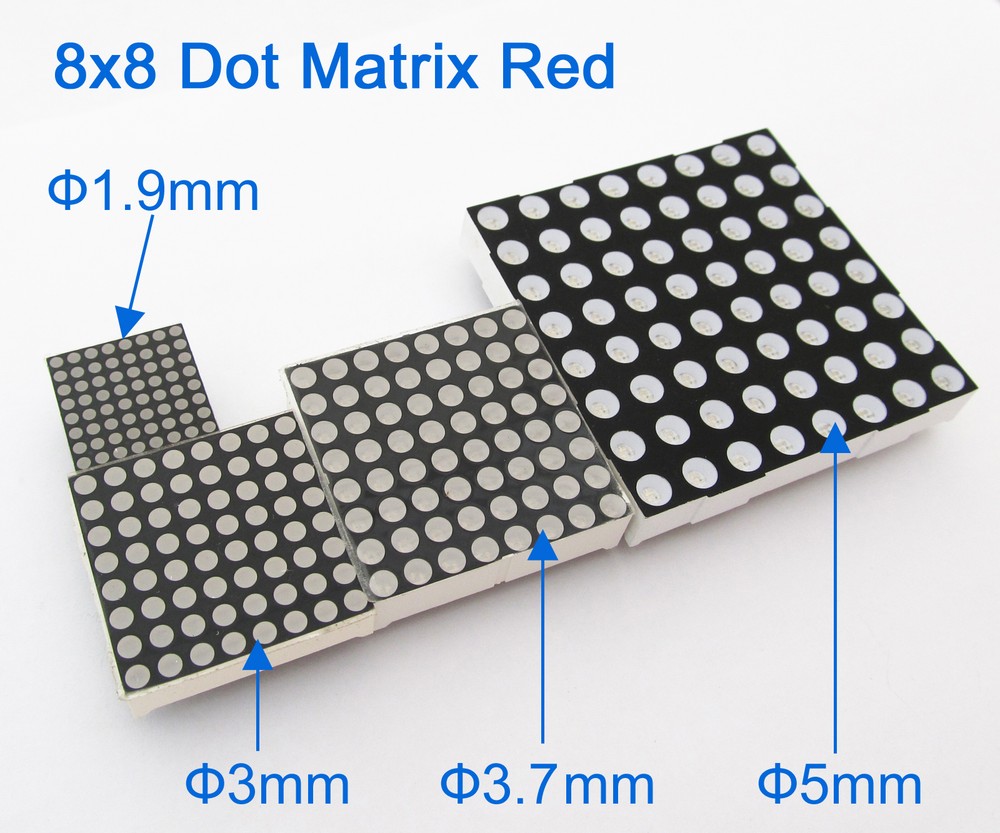 1pc 8x8 Dot Matrix Red LED Display Common Anode Cathode 1.9mm/3mm/3.7mm/5mm