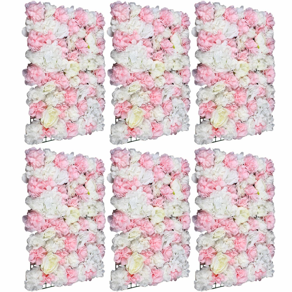 6pcs Artificial Flowers Wall Panel Rose Hydrangea Wedding Party Backdrop Decor