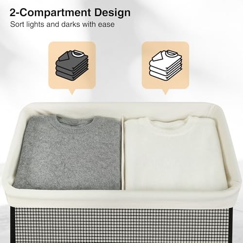 Double Laundry Hamper with Lid, 140L Large 2 Section Laundry Sorter, 2-Section