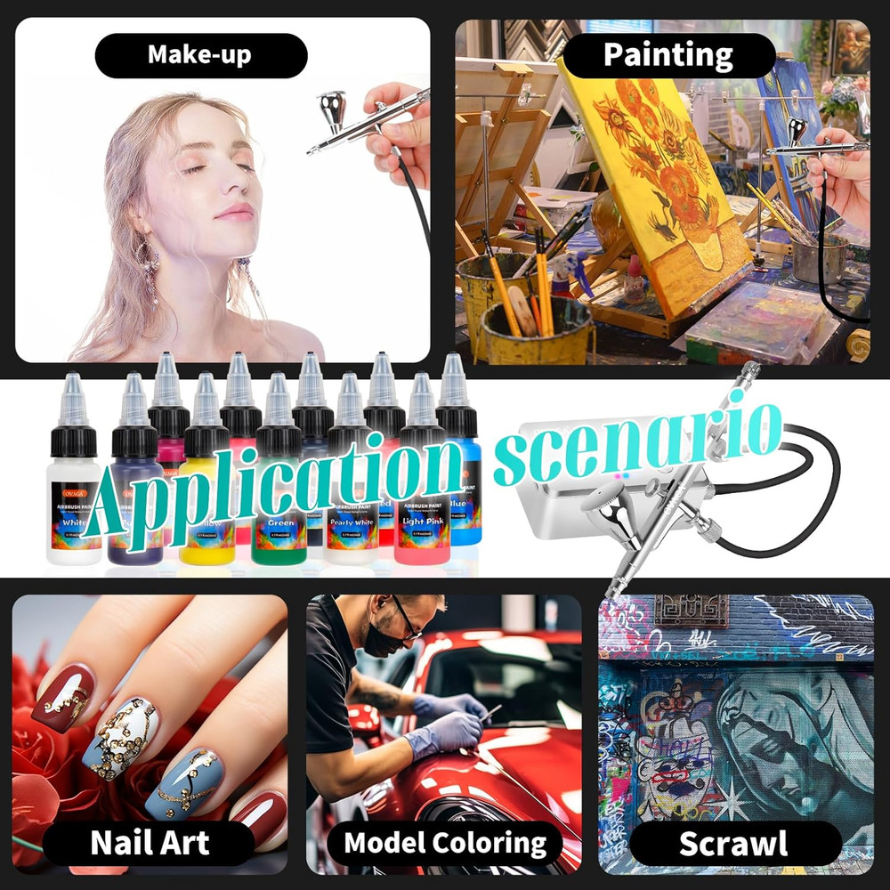 OVAGA 32PSI Airbrush Kit with Compressor, Rechargeable Multi-Function Dual-Actio