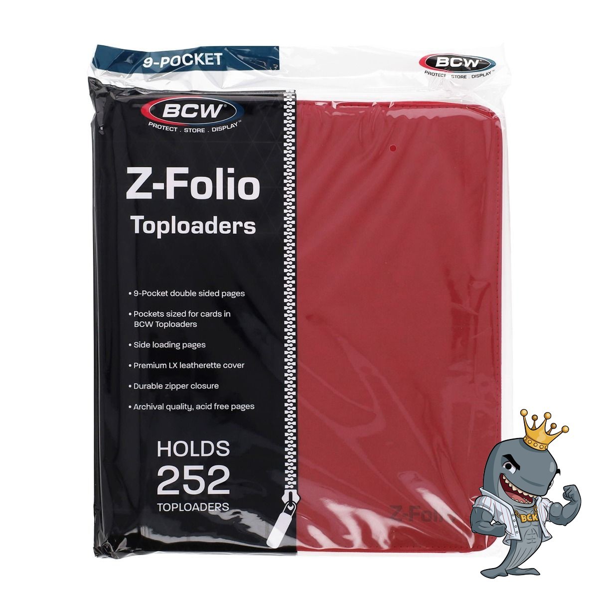 BCW Z-Folio 9 Pocket ZIPPER Toploader Album - Red HOLDS TOPLOADER FREE SHIP