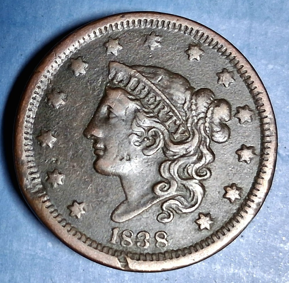 1838 Modified Matron Large Cent. XF Details