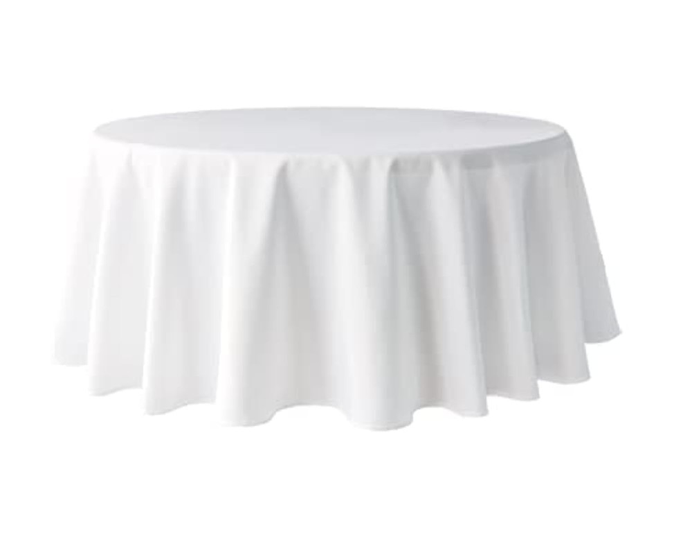 Pomp White 120" Round Premium Polyester Tablecloth - Wrinkle & Stain Resist