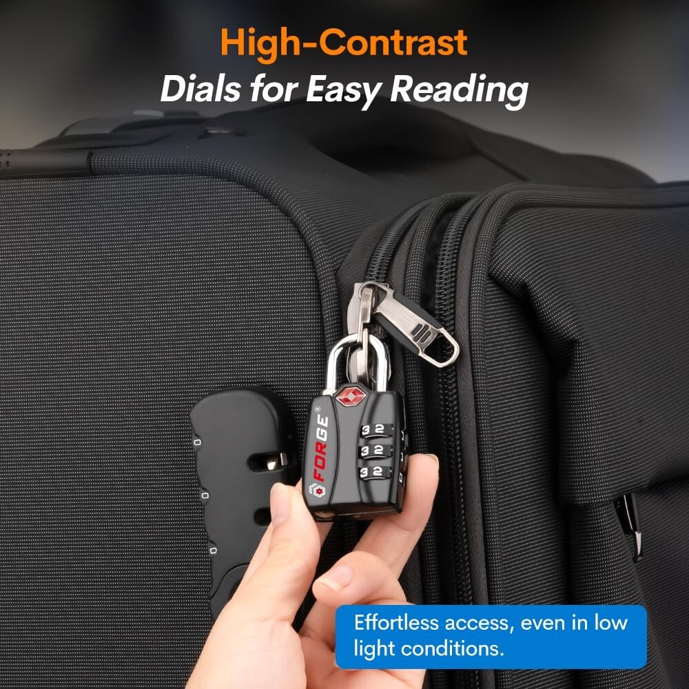 Forge Luggage Locks TSA Approved Black 1 Lock, Small Combination Lock (6 PACK)