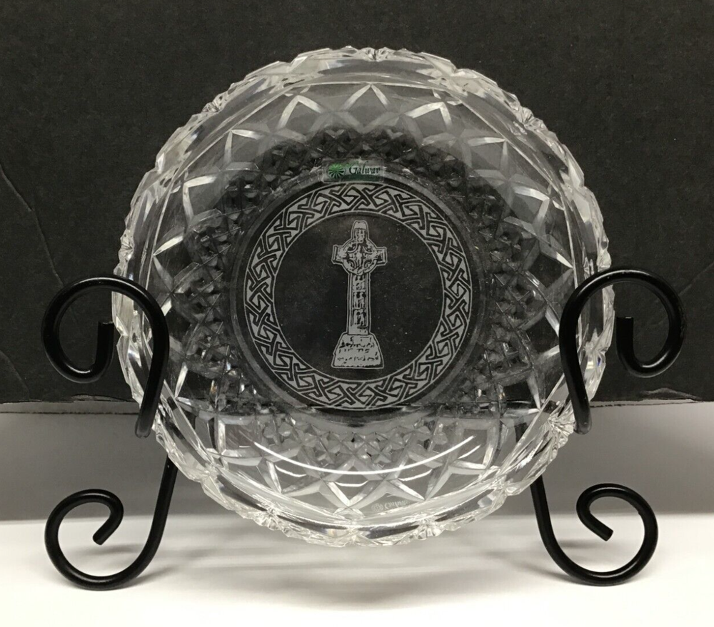 Galway Irish Crystal Etched Celtic Cross Dish Signed