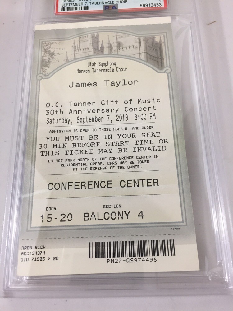 James Taylor Mormon Tabernacle Choir Ticket & Program Psa 5 Very Rare
