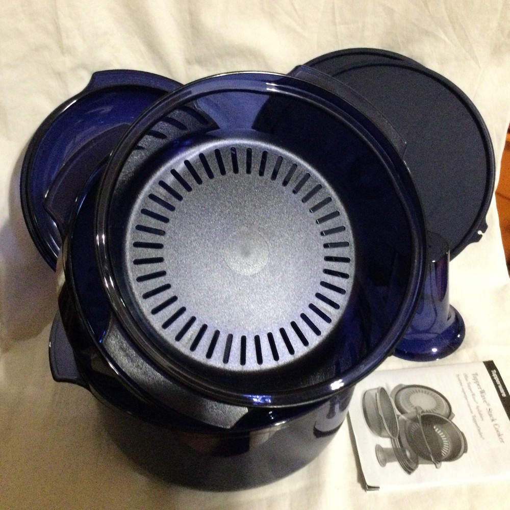 Tupperware Blue 7 Piece Steamer Microwave Stack Cooker Set EUC