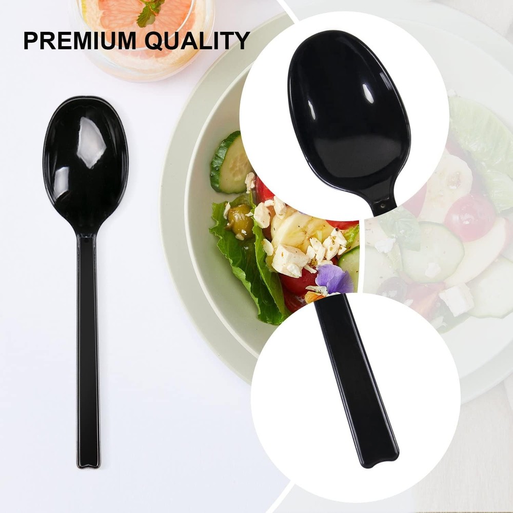 Plastic Spoons Individually Wrapped, 100pcs Heavy Duty Disposable Black