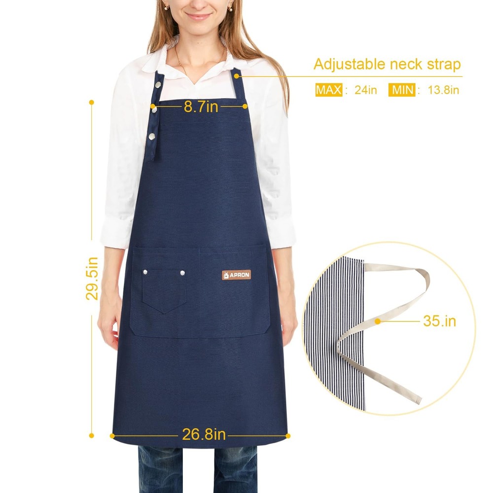 2 Pack Kitchen Cooking Aprons Adjustable Bib Soft Chef Apron with Pockets