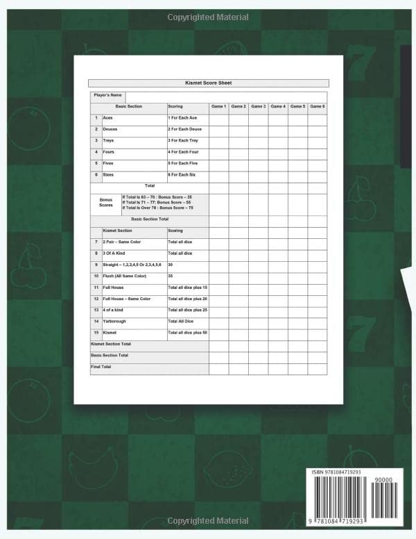 Kismet Score Sheets: 100 Pads, Dice Game Book