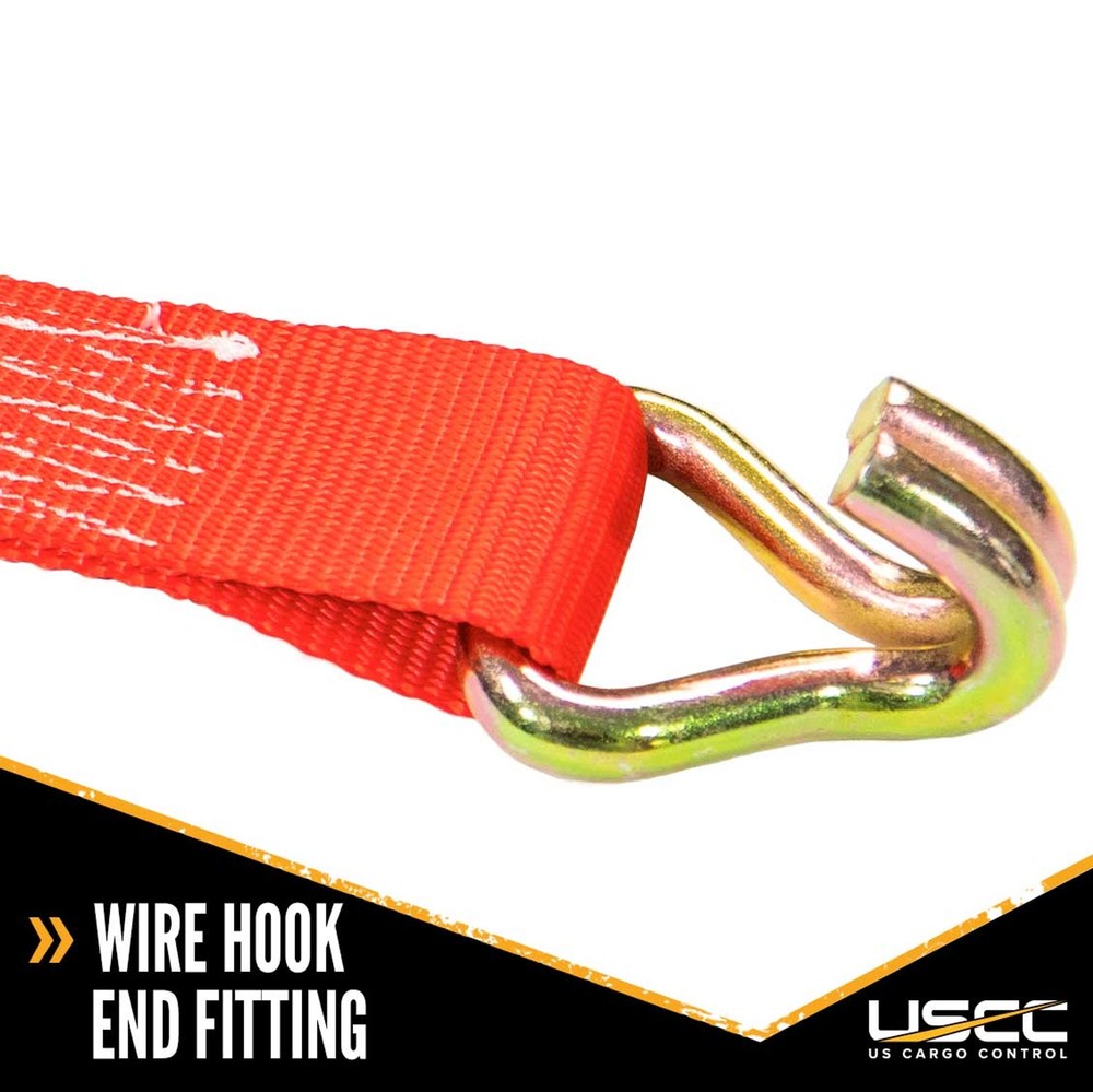USCC 2" X 24' Ratchet Strap w/Wire Hook - Red