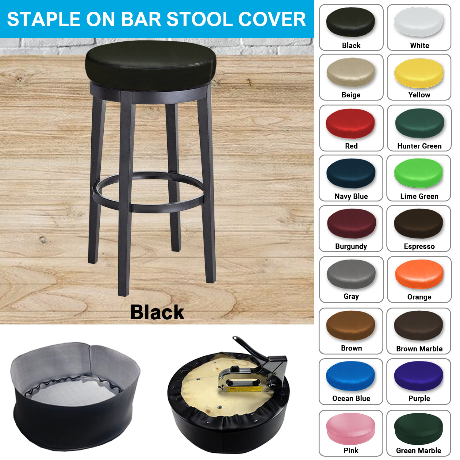 Bar Stool STAPLE ON Seat Cover Vinyl Replacement Office,Kitchen,Restaurant, Exam