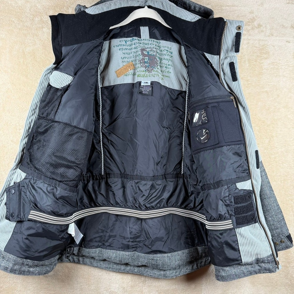 Obermeyer Ripper Ski Jacket Grey Herringbone Corduroy Patchwork 16J Gorpcore