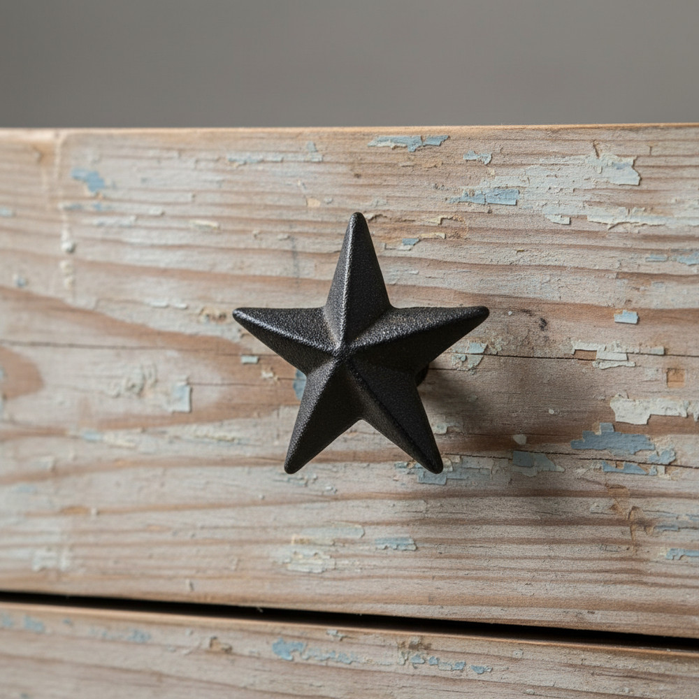 Rustic Cast Iron Star Knob, Farmhouse Cabinet & Drawer Pull