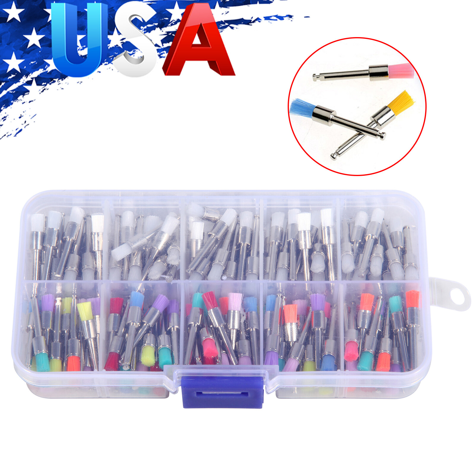 200pcs US Mixed Dental latch type prophy polishing brush flat tapered Brushes ty