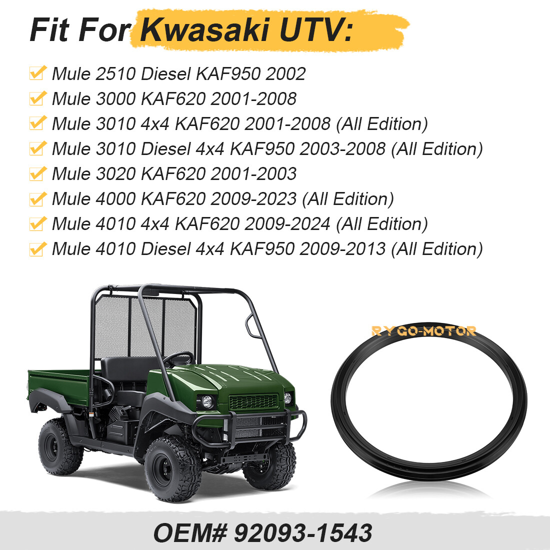 Front or Rear Brake Drum Seal for Kawasaki KAF620 Mule 3000 3010 3020 4000 4010