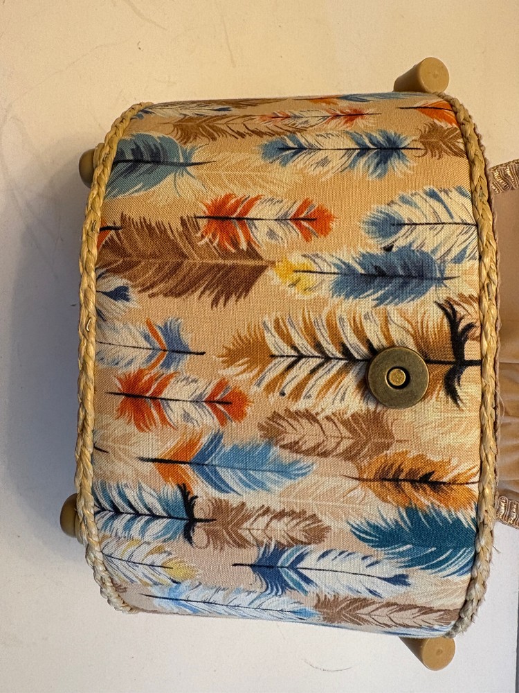 Sewing Basket Caddy Storage, Padded Feather Fabric, Tray Inside