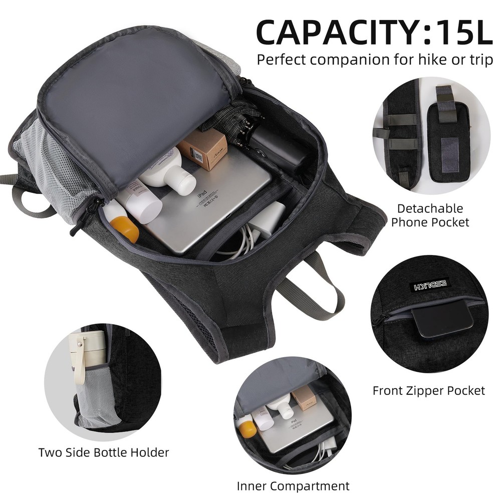 Small Hiking Backpack with Detachable Front Holder, Foldable Packable Back pa...