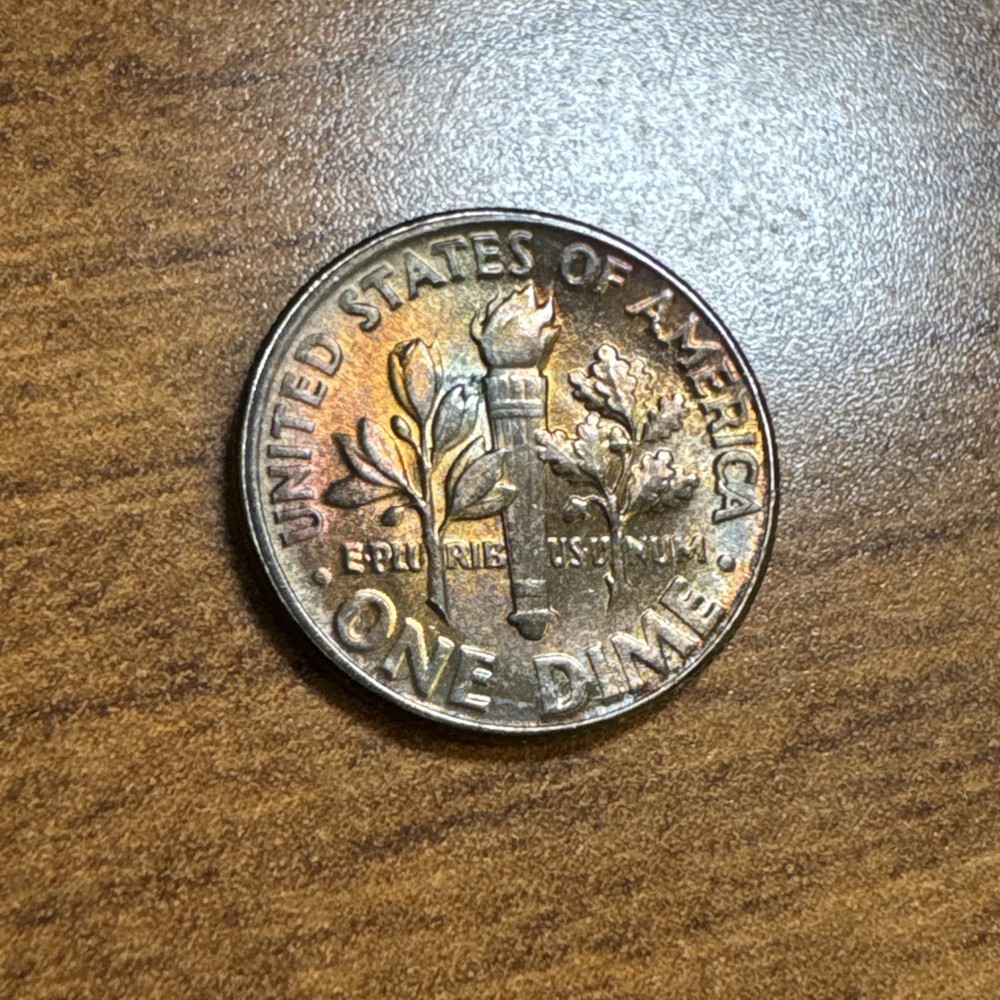1952 Roosevelt Silver Dime Gem Uncirculated Rainbow Toning
