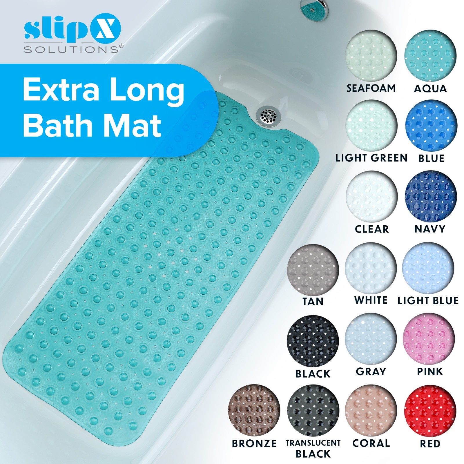 16" x 39" Extra Long Bath Mat - Non Slip Safety Bathtub Mat