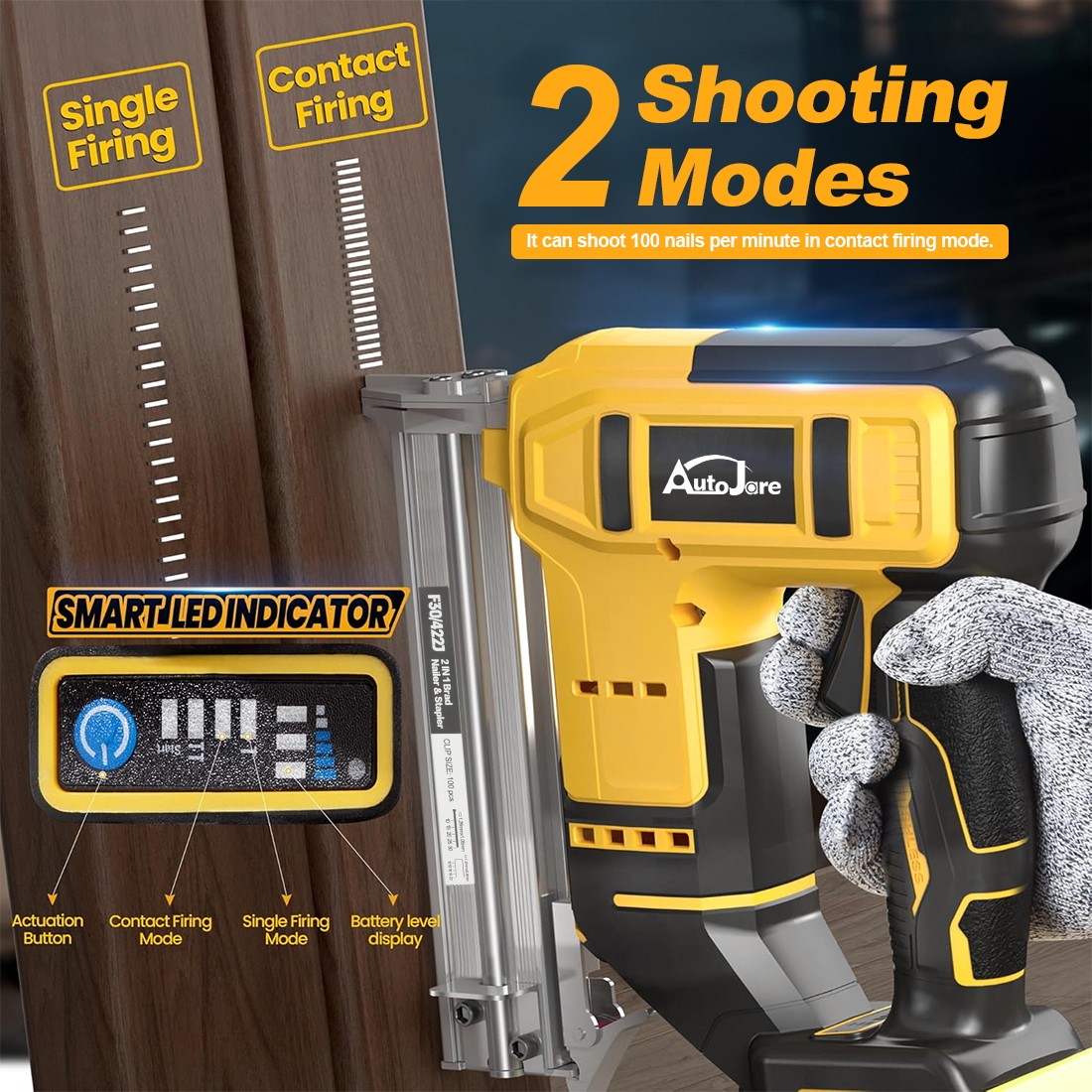 18GA Cordless Brushless Brad Nailer for Dewalt 20V Battery,2 in1 Electric Nail