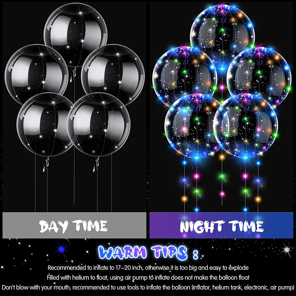 50 Pack LED Light Up BoBo Balloons 20" Party Birthday Transparent Bubble Balloon