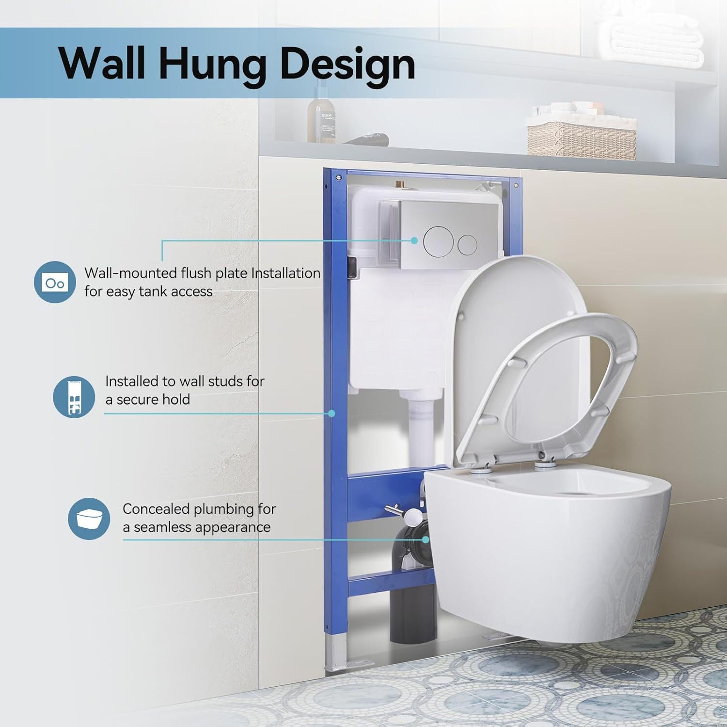 Compact Wall Hung Toilet Combo Set Concealed In-Wall Toilet Tank HOROW