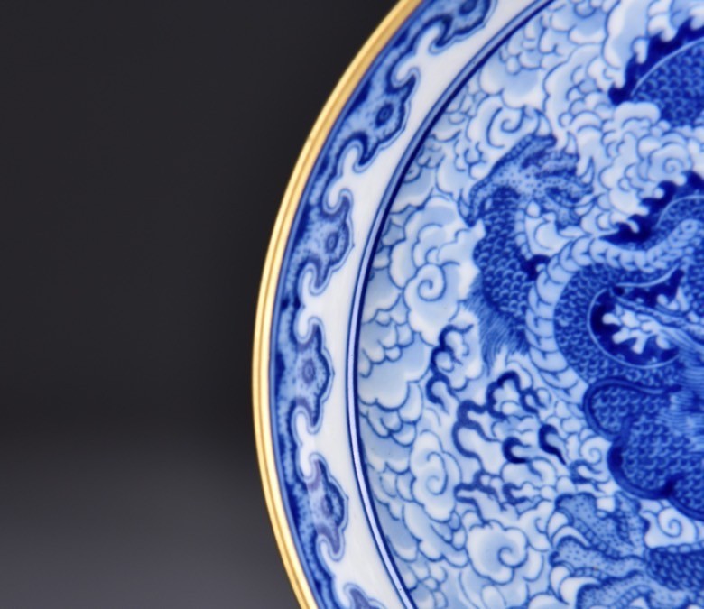 6.6''YongZheng Marked Blue white Porcelain dragon loong beast Tray Dish Plate