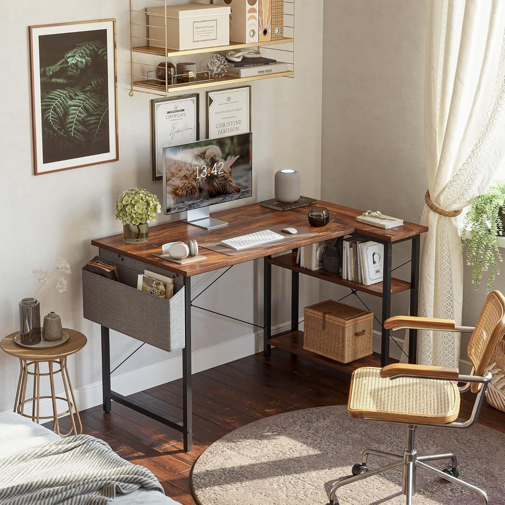 Space-Saving 55" L-Shaped Desk with Organized Storage for Efficient Offices