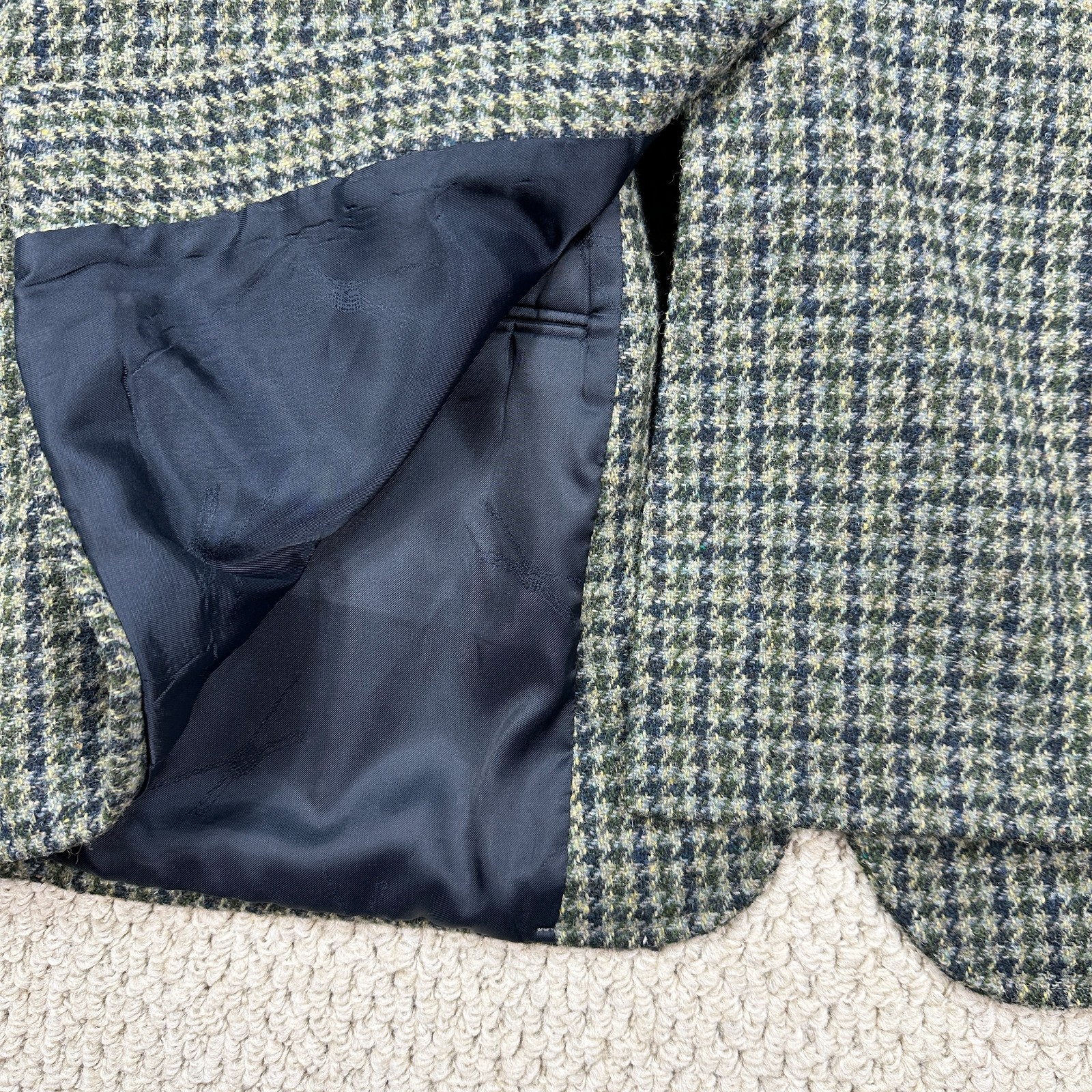 Orvis Harris Tweed Sport Coat Mens 52R Green Houndstooth Blazer Handwoven Wool