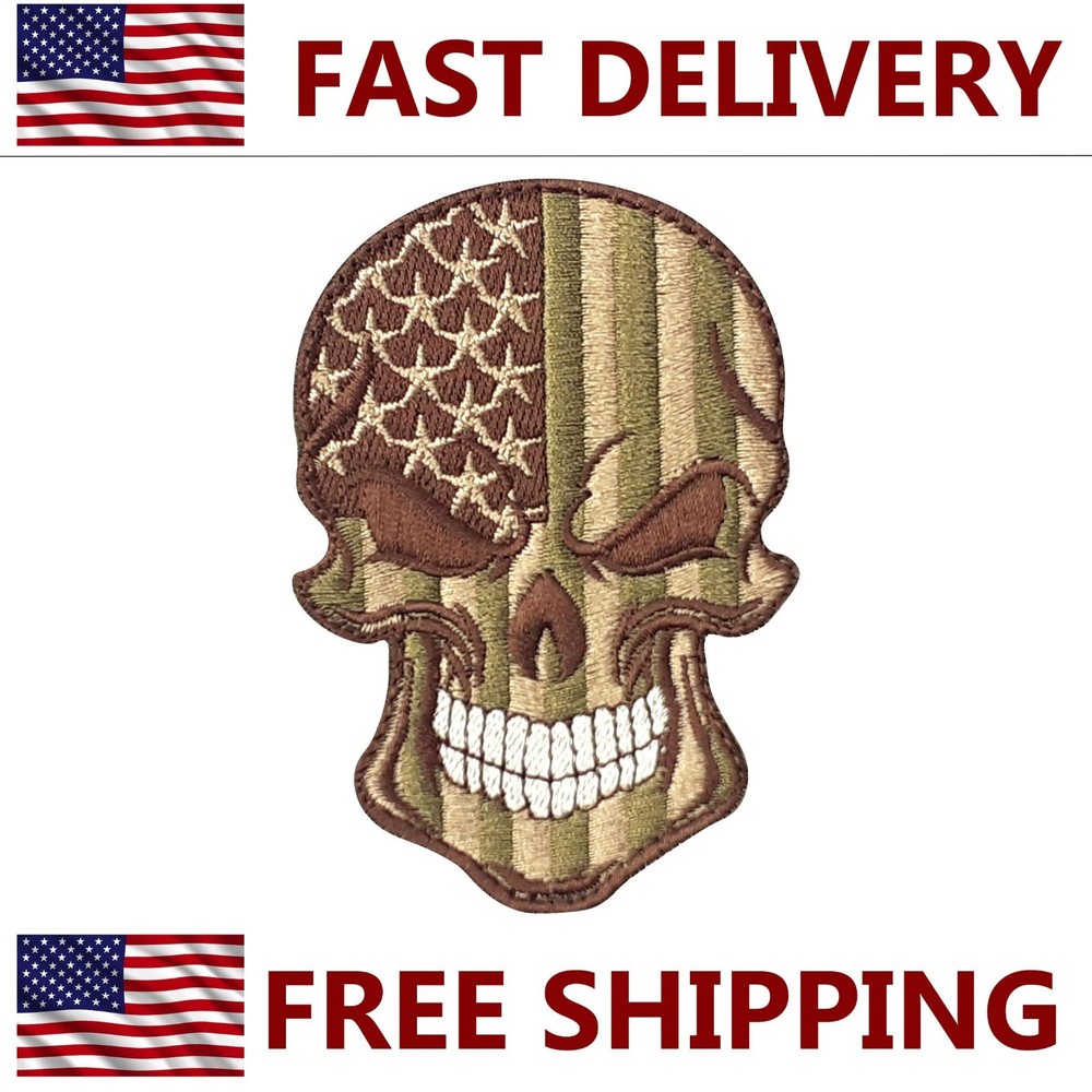 Skull US Dirty-Green - Embroidered Patch  - Hook and Loop - Morale Patch